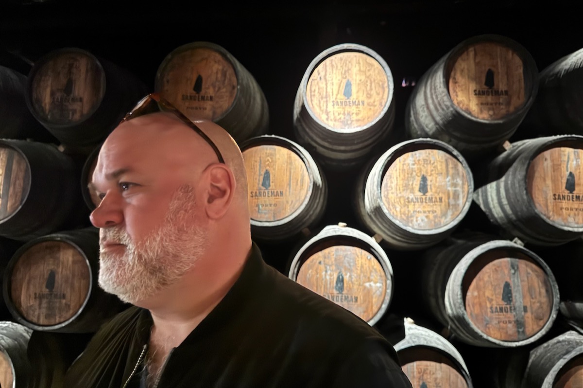 Matt Dinovo in the Sandeman barrel cellar, Porto, Portugal